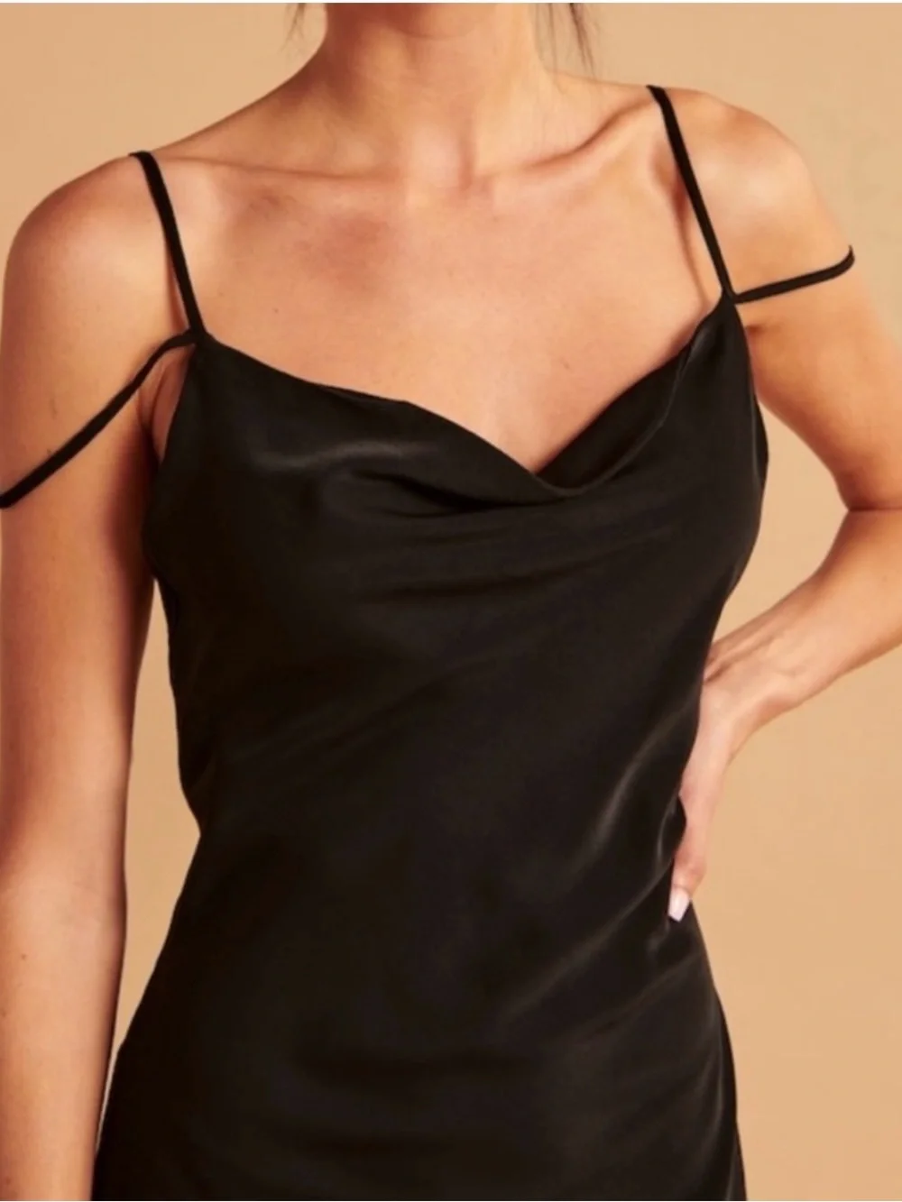 Abercrombie & Fitch Black Cowl-Neck Satin Maxi Dress
